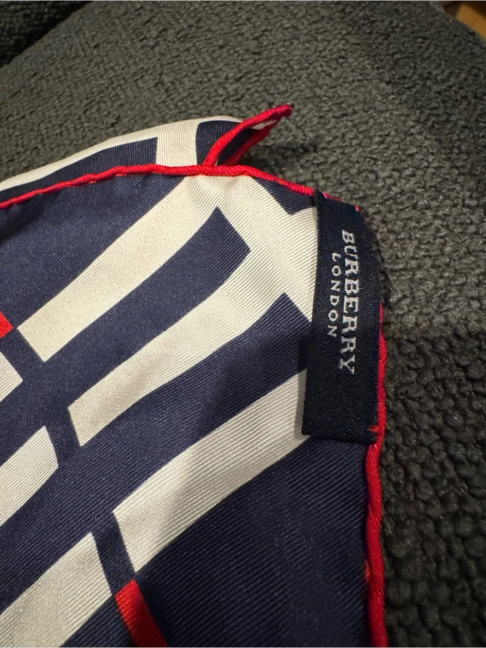 Burberry Navy, White and Red Plaid Silk Scarf